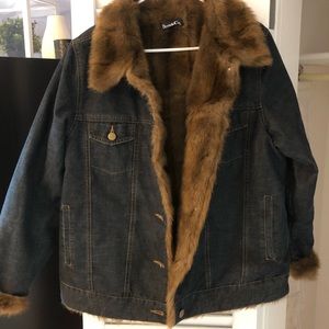 Denim and company faux fur lined denim coat